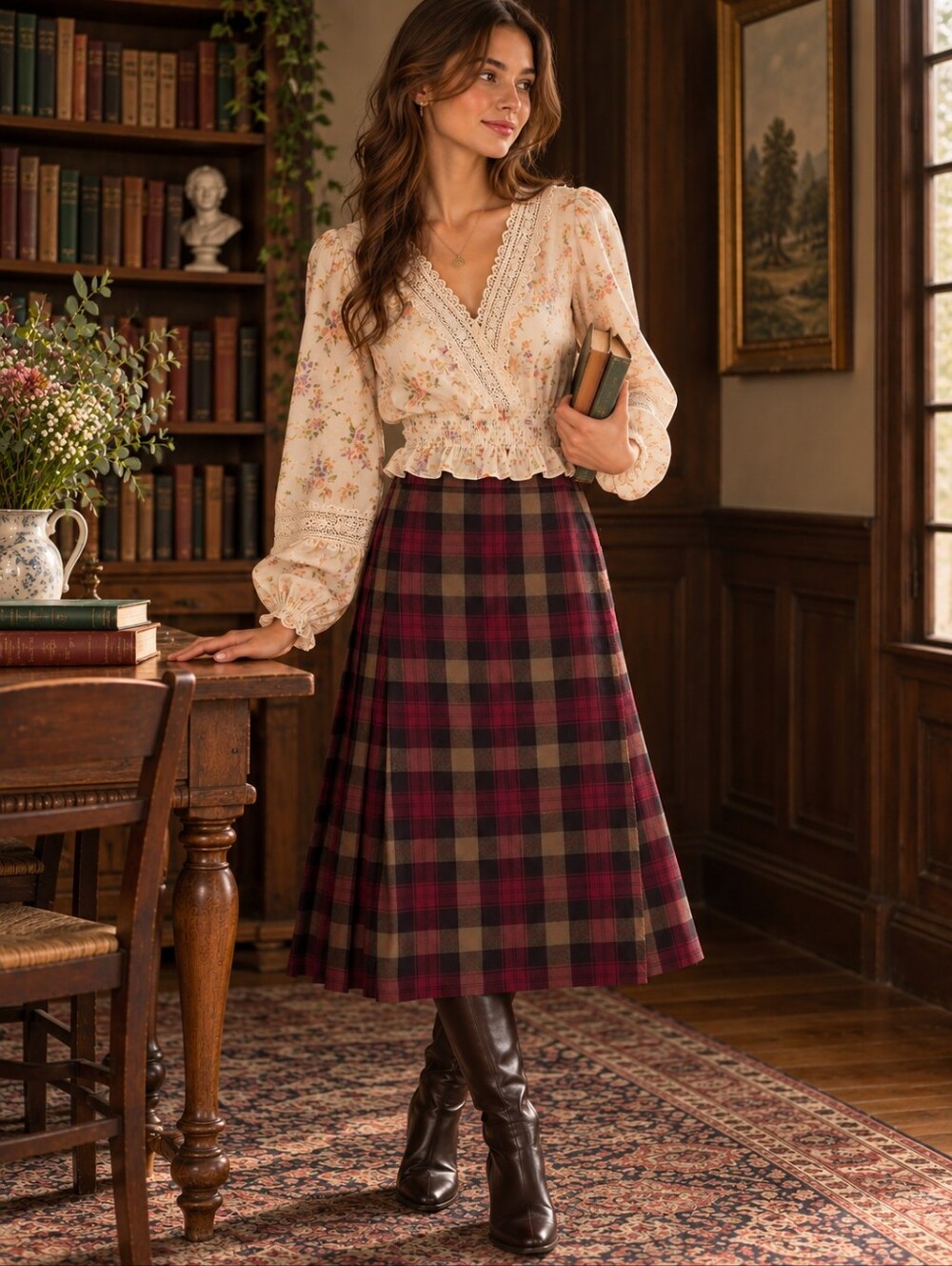 Vintage Pure Virgin Wool Tartan Plaid Pleated Kilt Midi Skirt Burgundy Canada